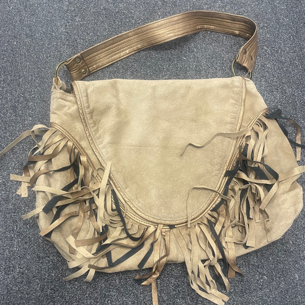 $300 Anna Corinna Leather Hobo Handbag Fringes